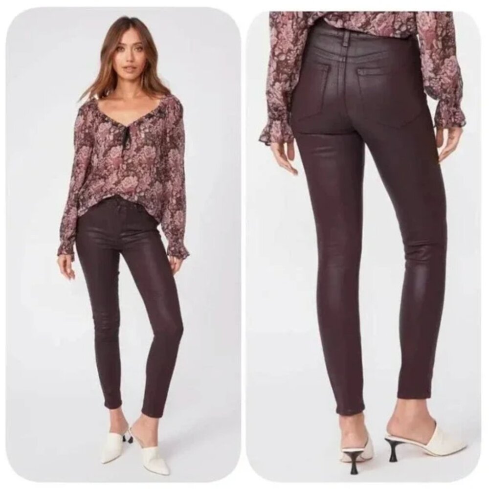 PAIGE NEW Hoxton High Rise Ankle Skinny Jeans Black Cherry Luxe Coating size 30